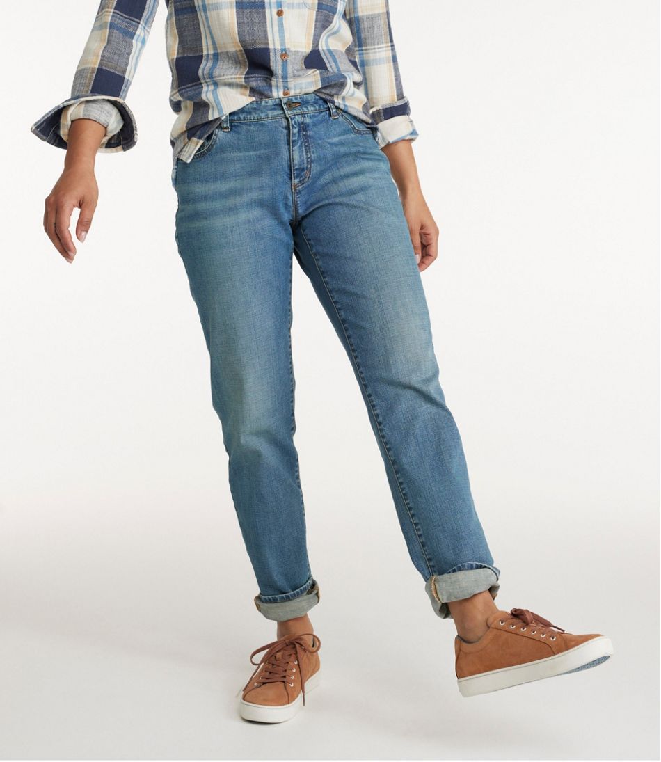 Women's Signature Organic Denim Boyfriend Jeans Low-Rise Straight-Leg