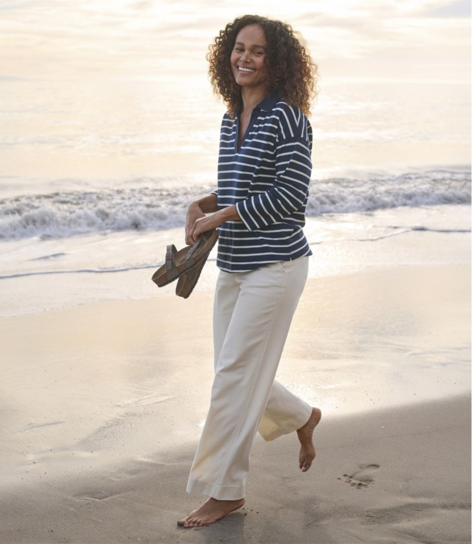 Mid-Rise Wide-Leg Chino Women's Comfort Stretch Pants