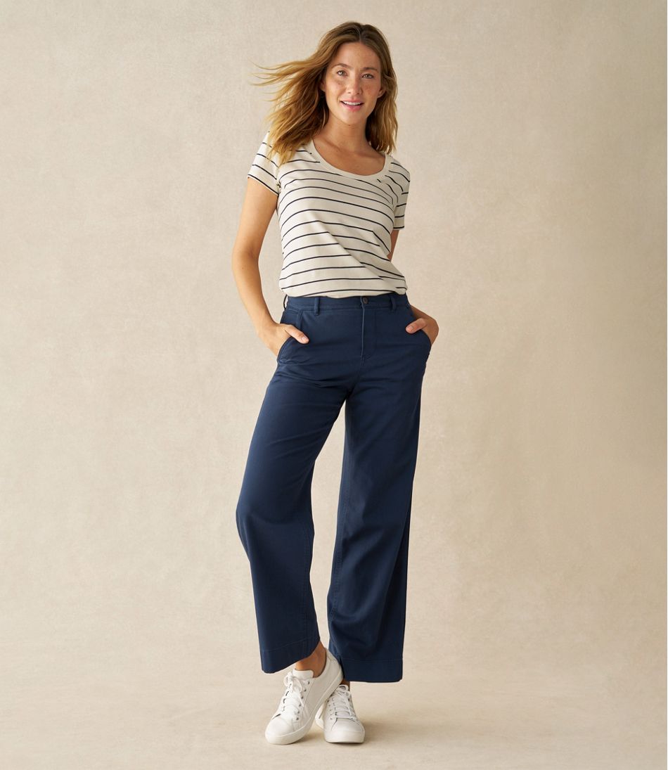 Mid-Rise Wide-Leg Chino Women's Comfort Stretch Pants