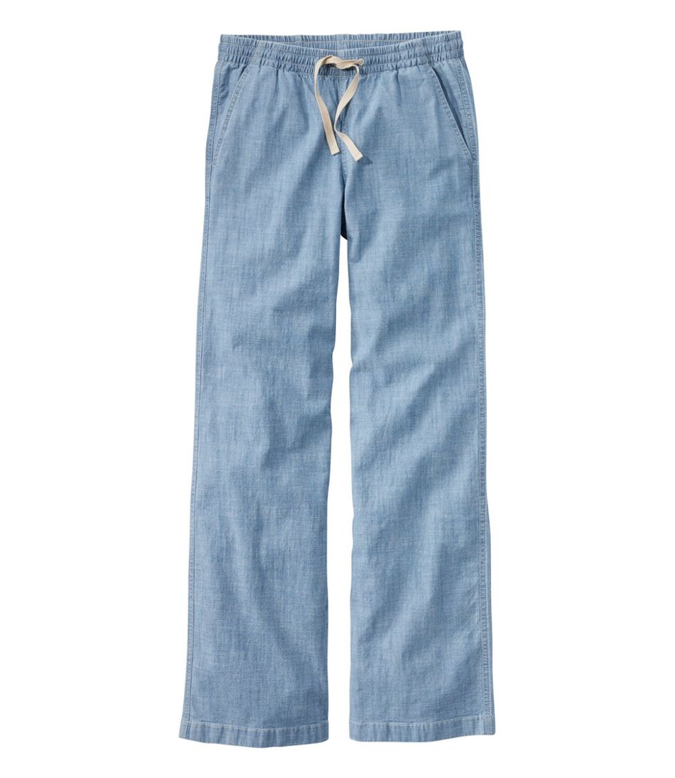 Women's Lakewashed Pull-On Chinos Mid-Rise Wide-Leg Chambray
