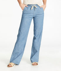 Women's Lakewashed Pull-On Chinos Mid-Rise Wide-Leg Chambray