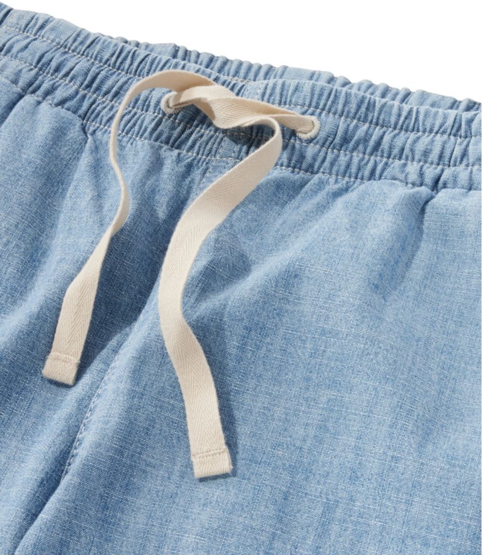 Women's Lakewashed Pull-On Chinos Mid-Rise Wide-Leg Chambray