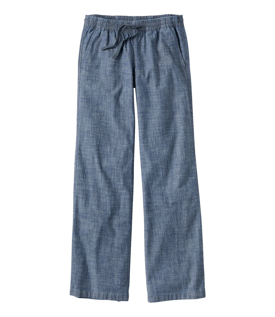 Women's Lakewashed Pull-On Chinos Mid-Rise Wide-Leg Chambray