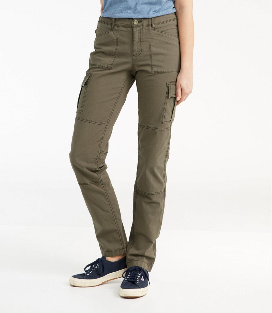 Women's Stretch Canvas Cargo Pants Mid-Rise Straight-Leg