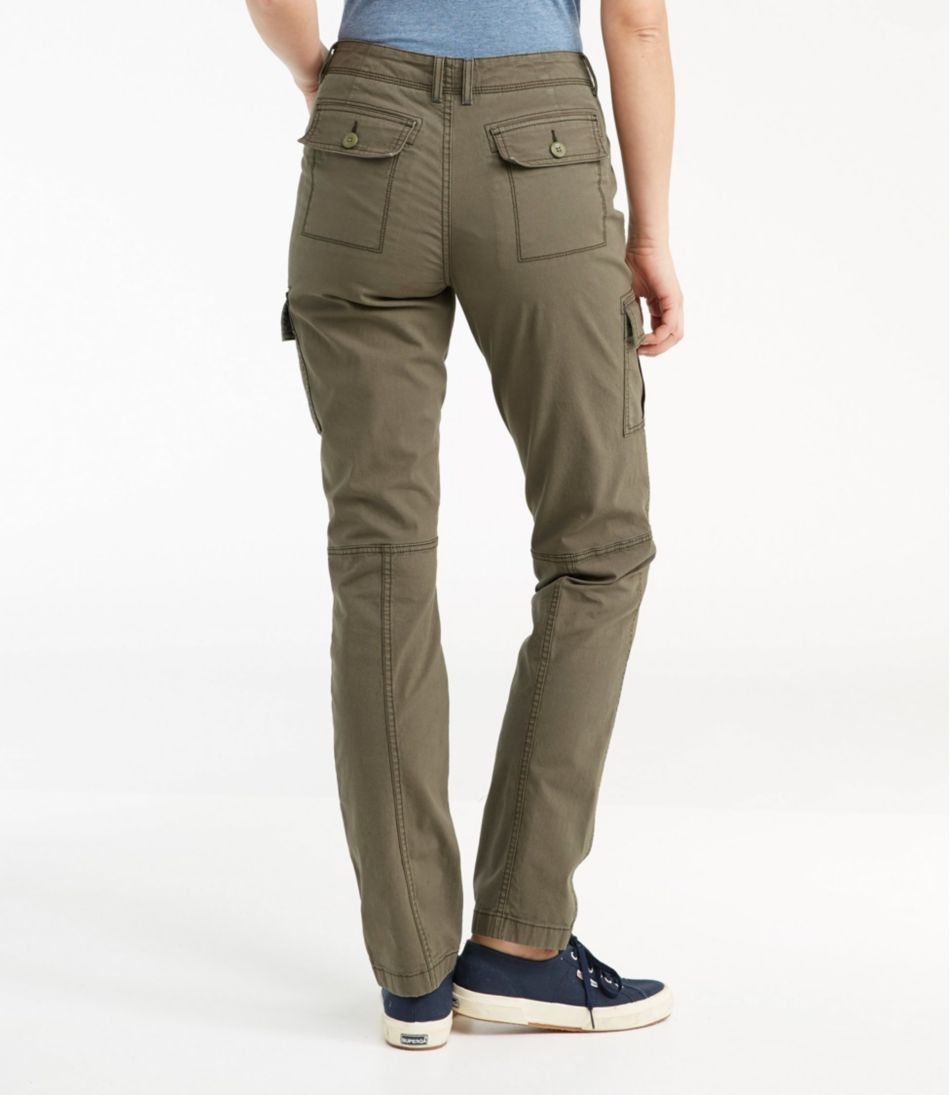 Women's Stretch Canvas Cargo Pants Mid-Rise Straight-Leg