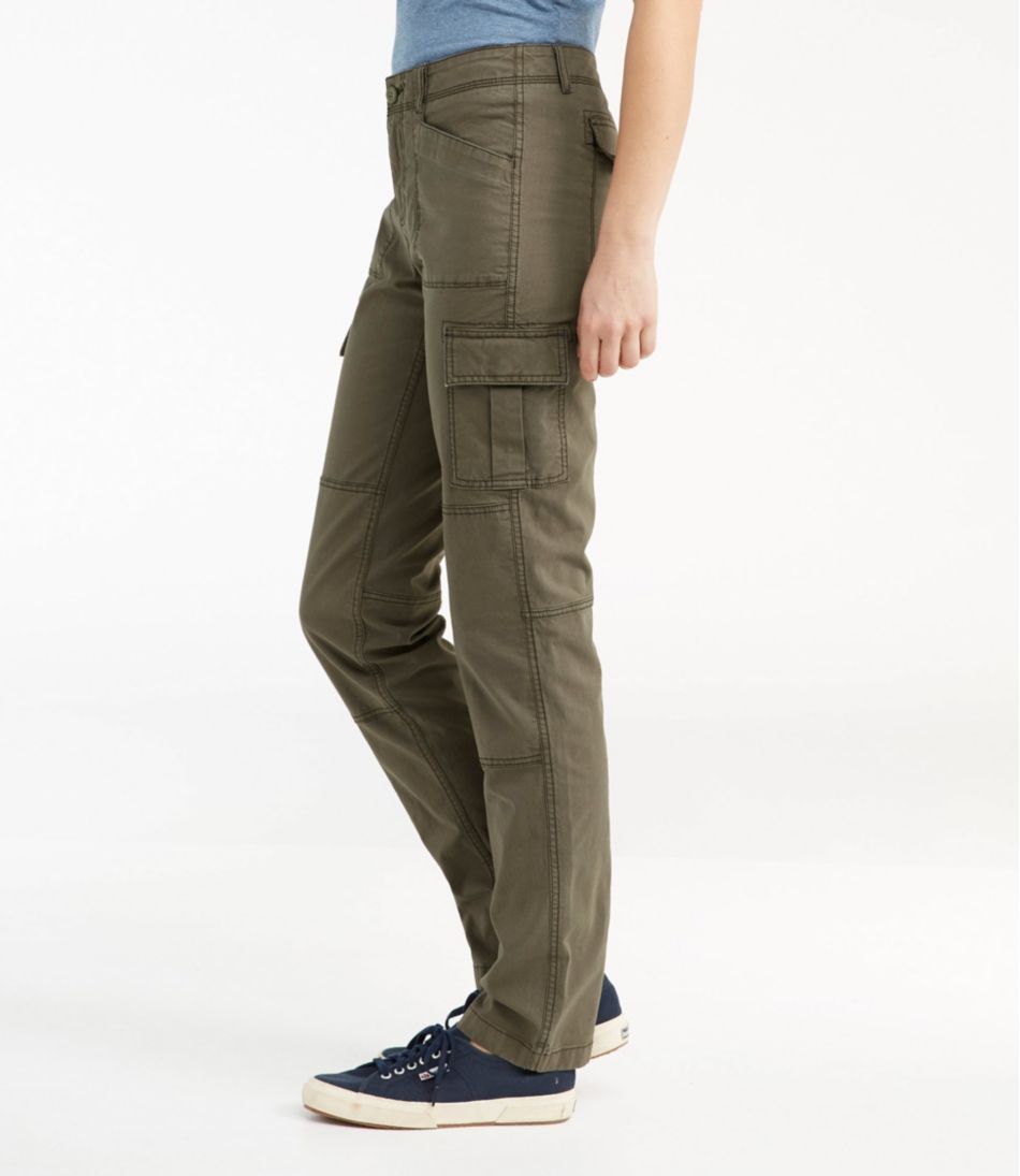 Women's Stretch Canvas Cargo Pants Mid-Rise Straight-Leg
