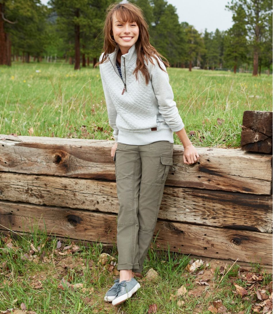 Women's Stretch Canvas Cargo Pants Mid-Rise Straight-Leg
