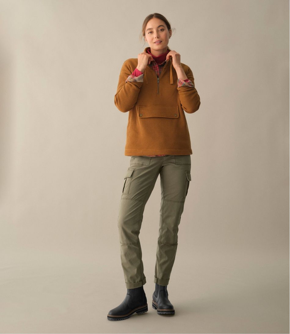 Women's Stretch Canvas Cargo Pants Mid-Rise Straight-Leg