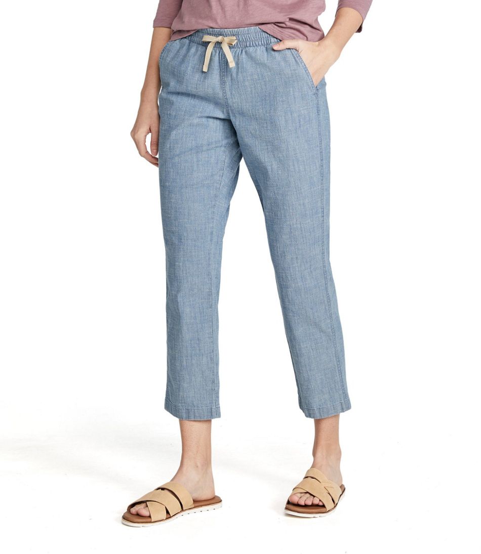 Women's Lakewashed Pull-On Chinos Mid-Rise Chambray Ankle Pants