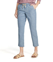Women's Lakewashed Pull-On Chinos Mid-Rise Chambray Ankle Pants
