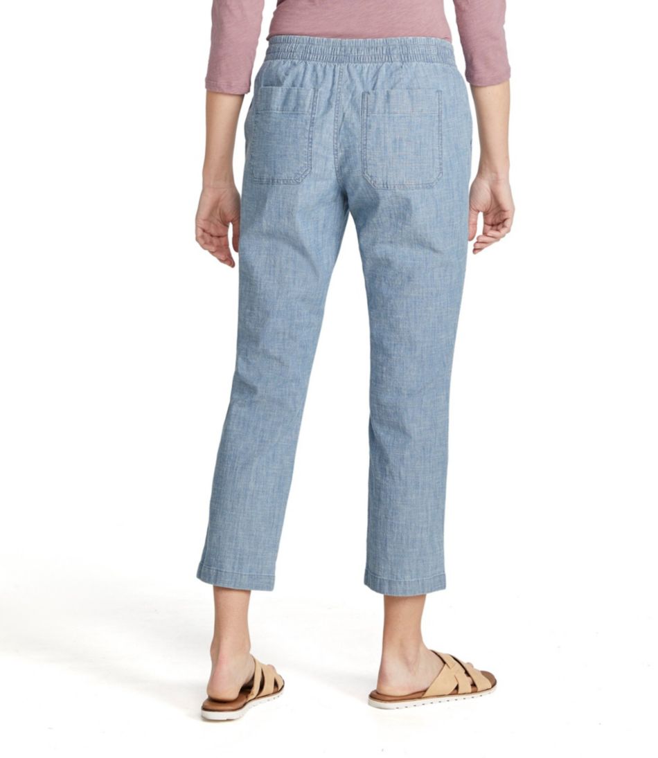 Women's Lakewashed Pull-On Chinos Mid-Rise Chambray Ankle Pants