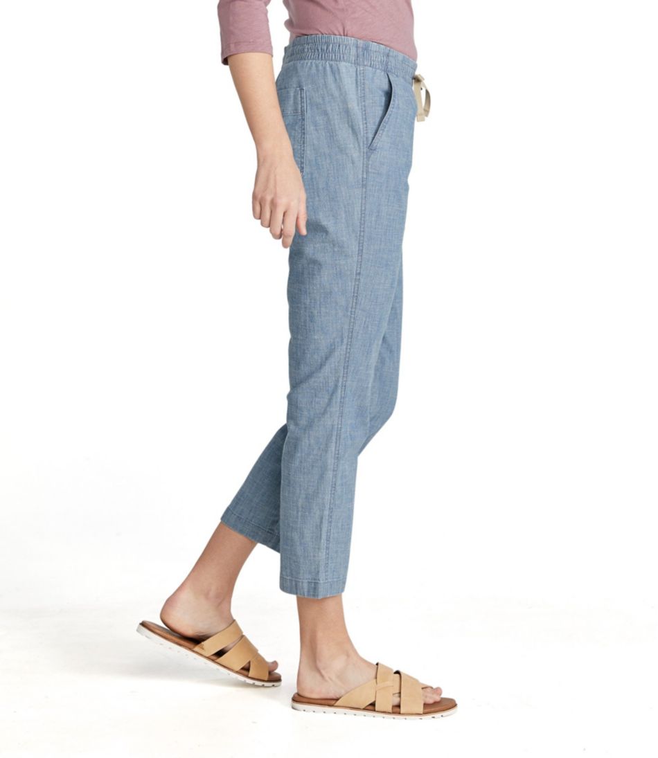 Women's Lakewashed Pull-On Chinos Mid-Rise Chambray Ankle Pants