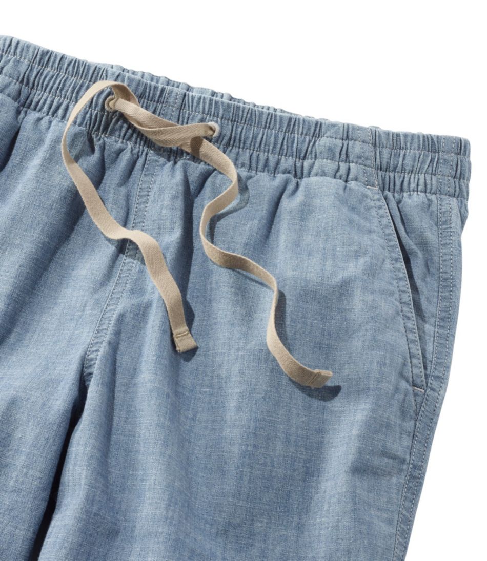 Women's Lakewashed Pull-On Chinos Mid-Rise Chambray Ankle Pants