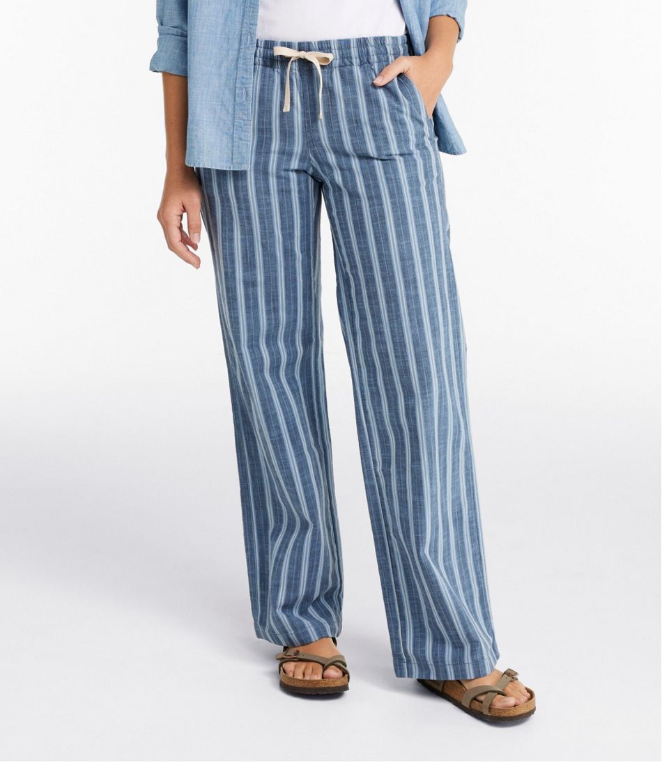 Mid-Rise Wide-Leg Stripe Chambray Women's Lakewashed Pull-On Chinos