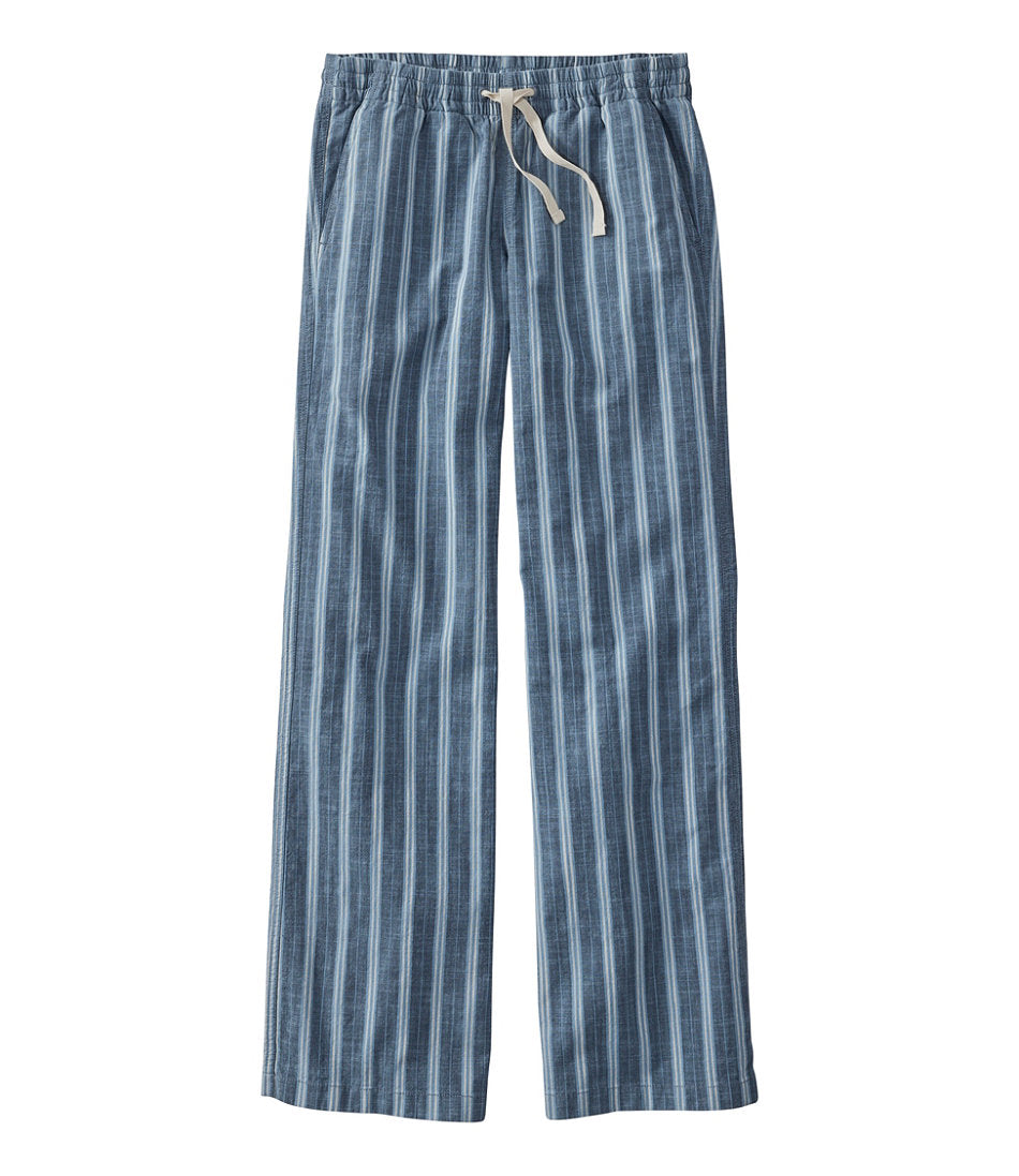 Mid-Rise Wide-Leg Stripe Chambray Women's Lakewashed Pull-On Chinos