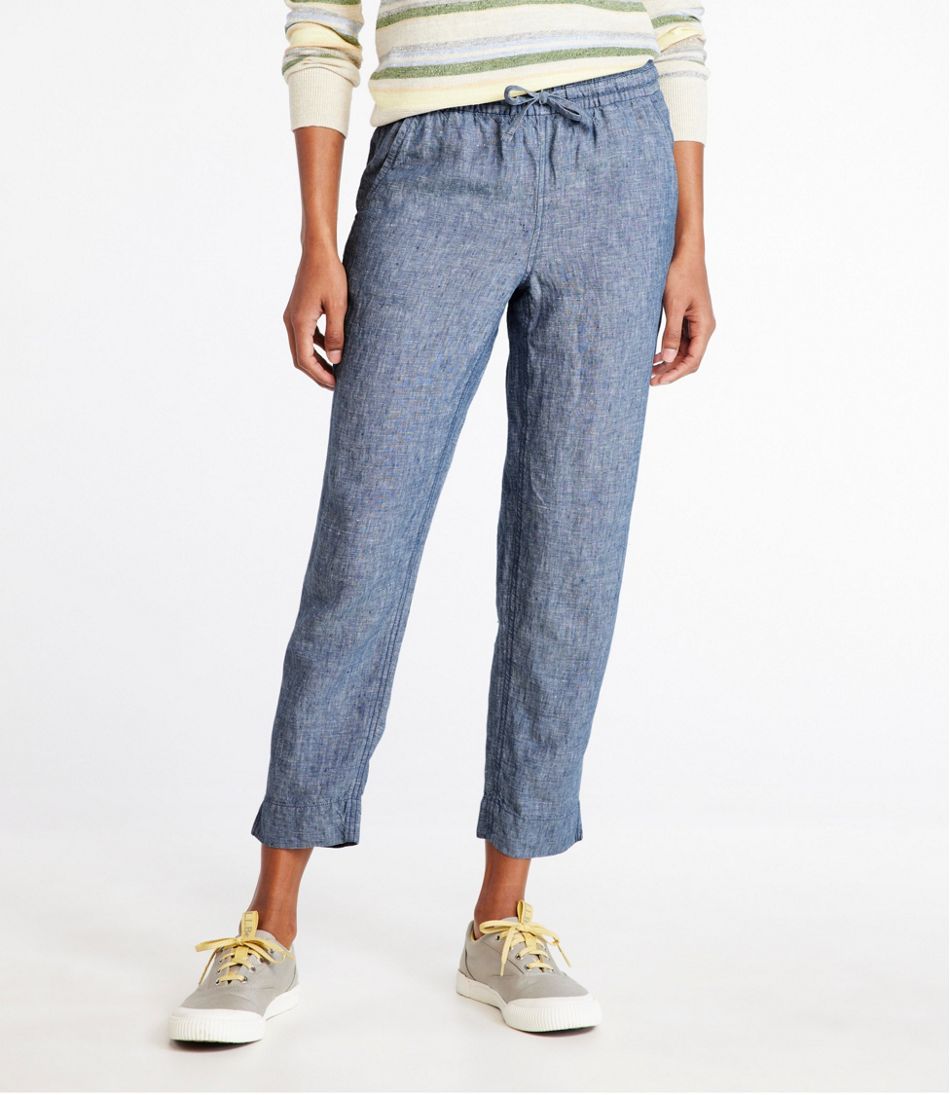 Mid-Rise Tapered-Leg Women's Premium Linen Pull-On Ankle Pants