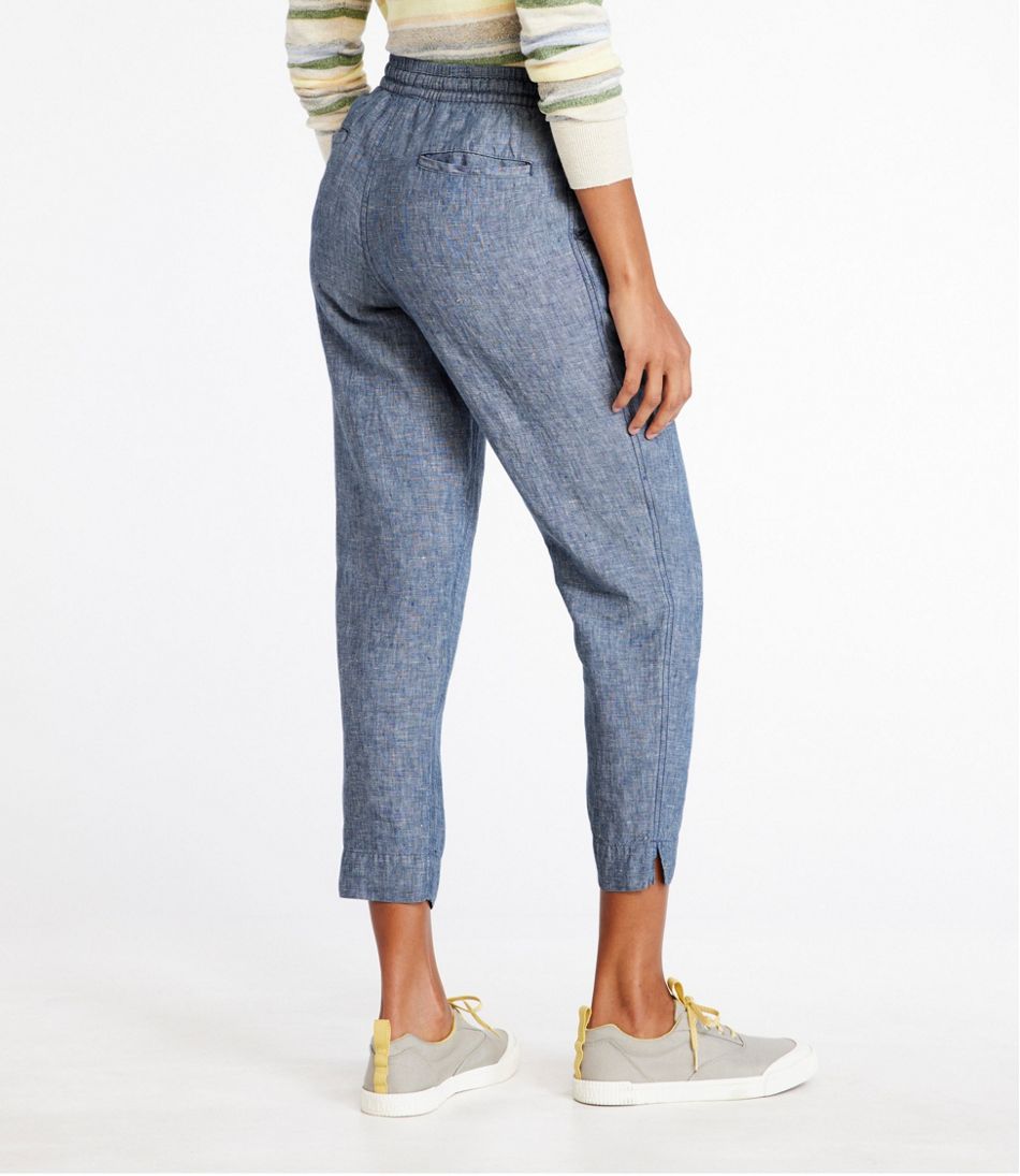 Mid-Rise Tapered-Leg Women's Premium Linen Pull-On Ankle Pants