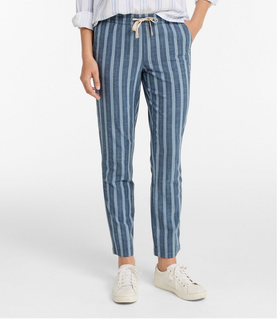 Mid-Rise Tapered-Leg Chambray Ankle Pants Women's Lakewashed Pull-On Chinos
