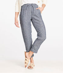 Mid-Rise Tapered-Leg Stripe Women's Premium Linen Pull-On Ankle Pants