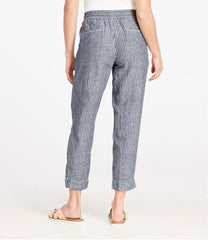Mid-Rise Tapered-Leg Stripe Women's Premium Linen Pull-On Ankle Pants