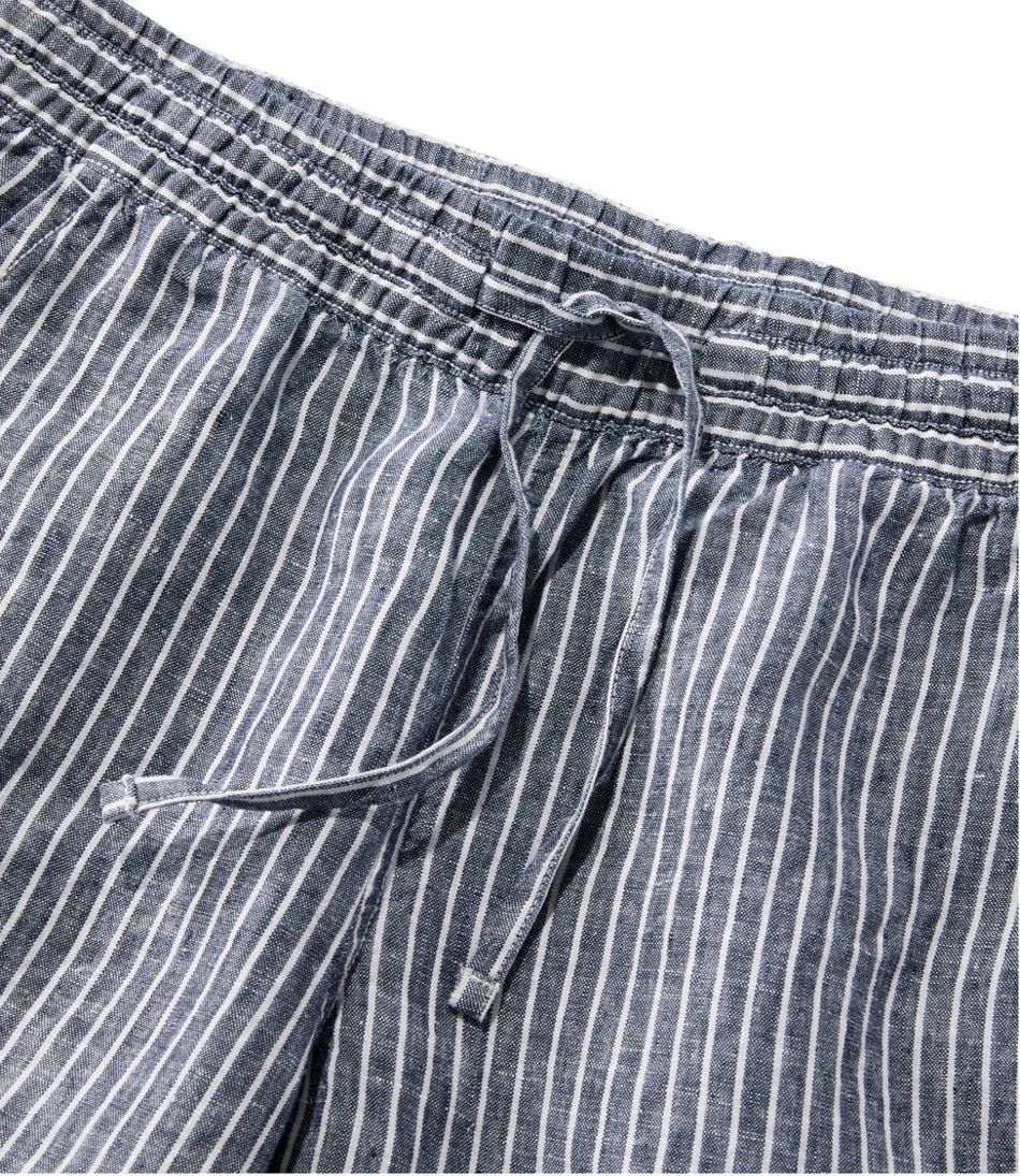 Mid-Rise Tapered-Leg Stripe Women's Premium Linen Pull-On Ankle Pants