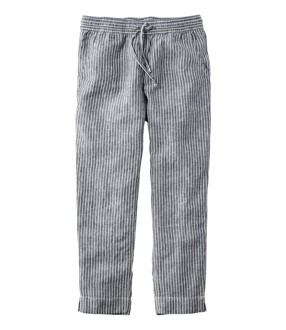 Mid-Rise Tapered-Leg Stripe Women's Premium Linen Pull-On Ankle Pants
