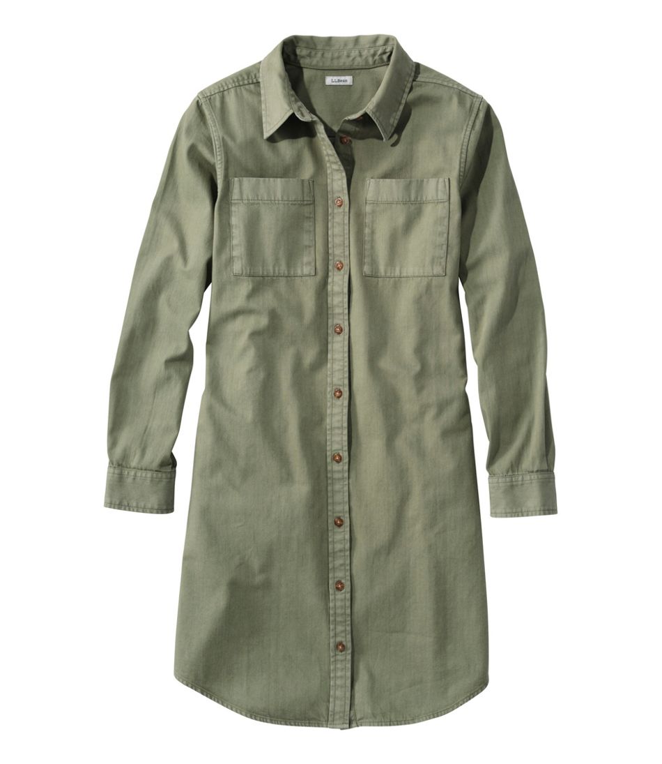Women's L.L. Bean Heritage Washed Denim Shirt Dress Garment-Dye