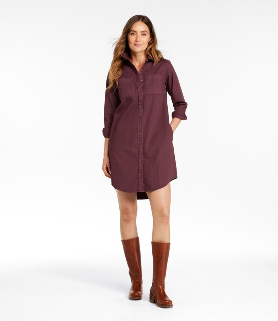 Women's L.L. Bean Heritage Washed Denim Shirt Dress Garment-Dye