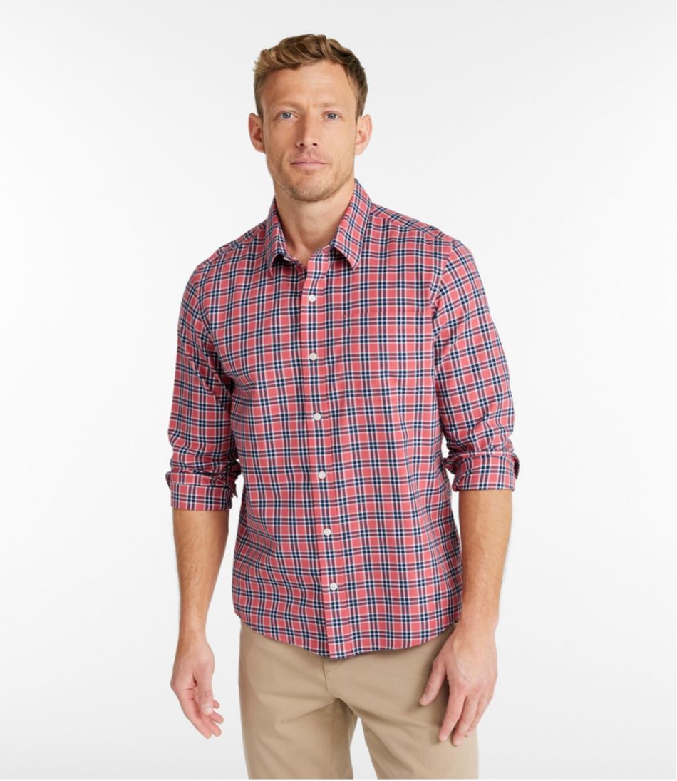 Men's Wrinkle-Free Ultrasoft Brushed Cotton Shirt Long-Sleeve Slightly Fitted Untucked Fit