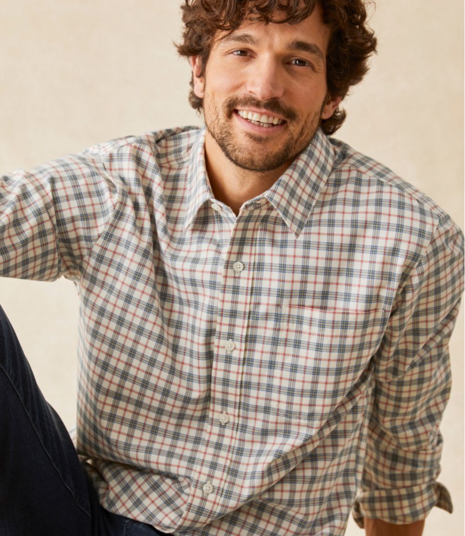 Men's Wrinkle-Free Ultrasoft Brushed Cotton Shirt Long-Sleeve Slightly Fitted Untucked Fit