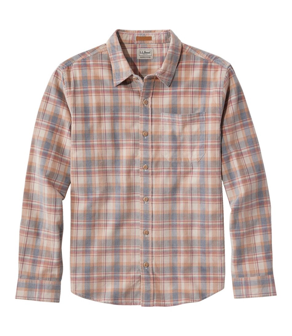 Men's Sunwashed Corduroy Shirt, Slightly Fitted Untucked Fit, Plaid