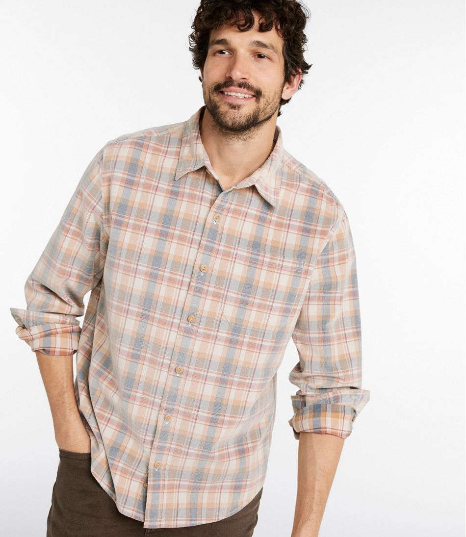 Men's Sunwashed Corduroy Shirt Slightly Fitted Untucked Fit Plaid