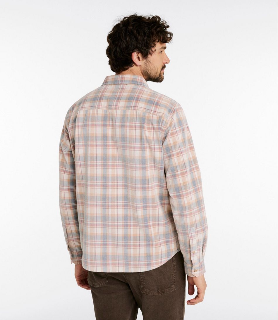 Men's Sunwashed Corduroy Shirt Slightly Fitted Untucked Fit Plaid