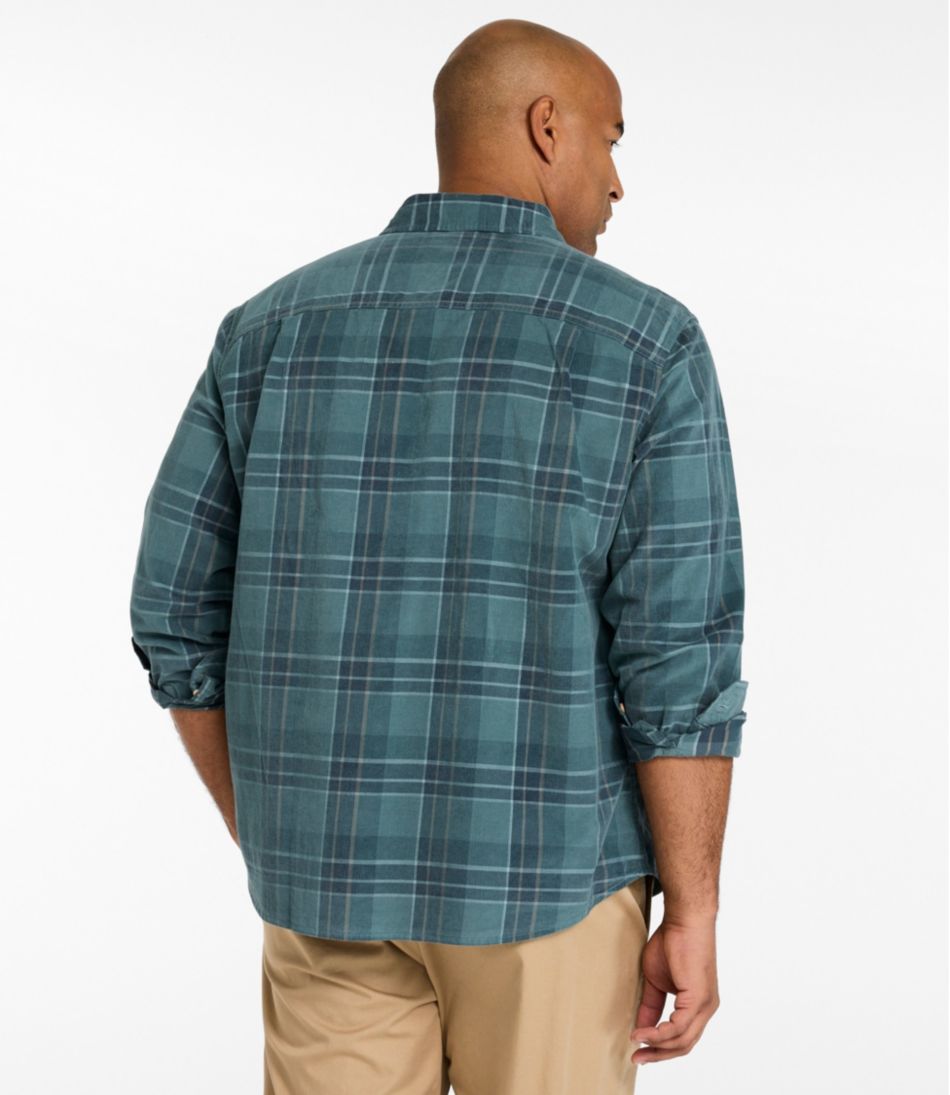 Men's Sunwashed Corduroy Shirt Slightly Fitted Untucked Fit Plaid