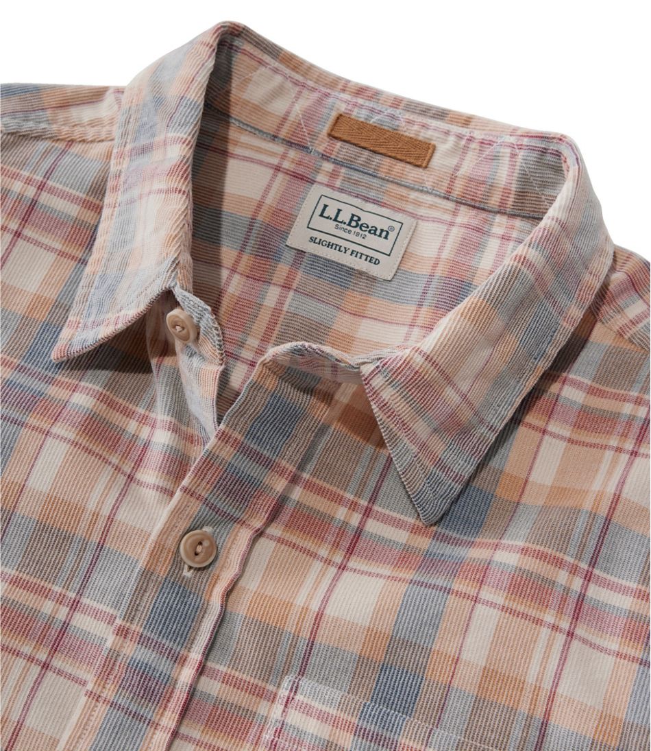 Men's Sunwashed Corduroy Shirt, Slightly Fitted Untucked Fit, Plaid