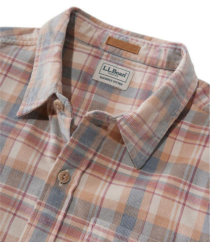 Men's Sunwashed Corduroy Shirt, Slightly Fitted Untucked Fit, Plaid
