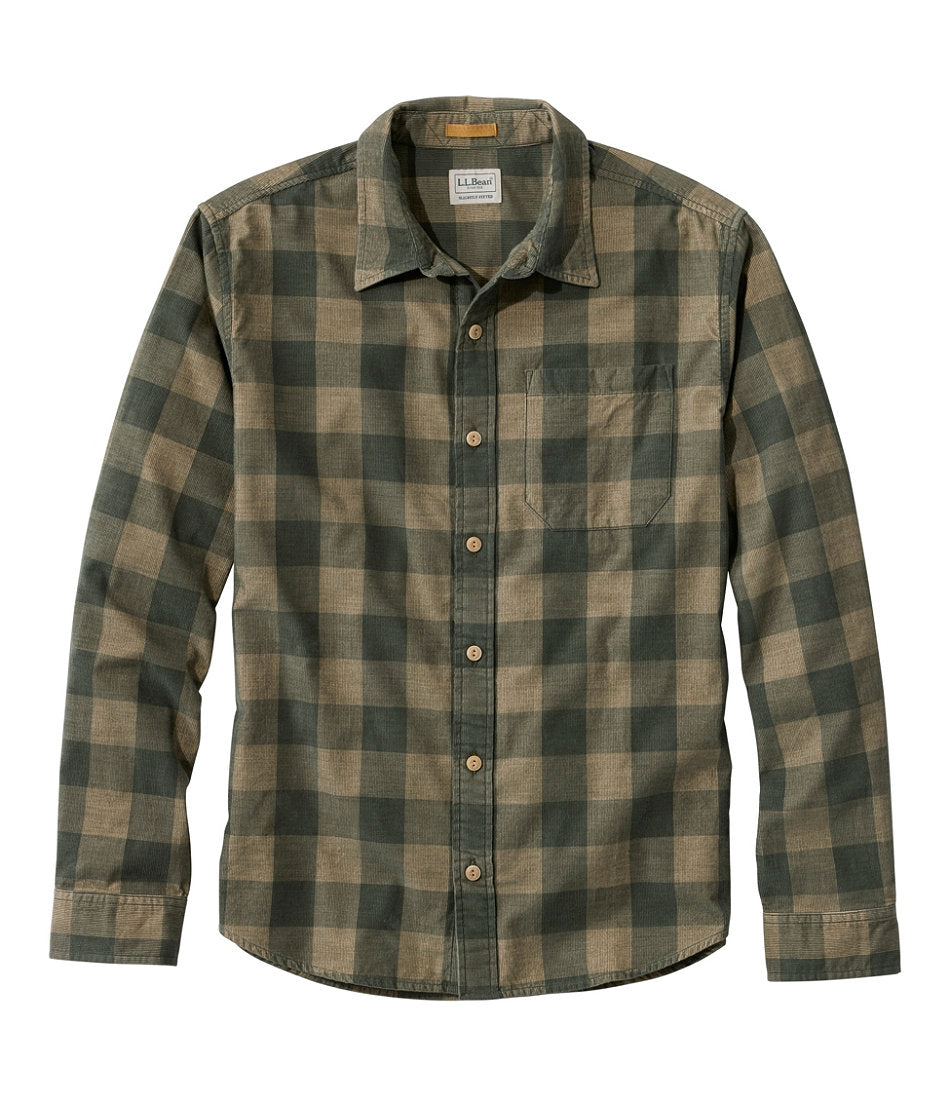 Men's Sunwashed Corduroy Shirt Slightly Fitted Untucked Fit Plaid