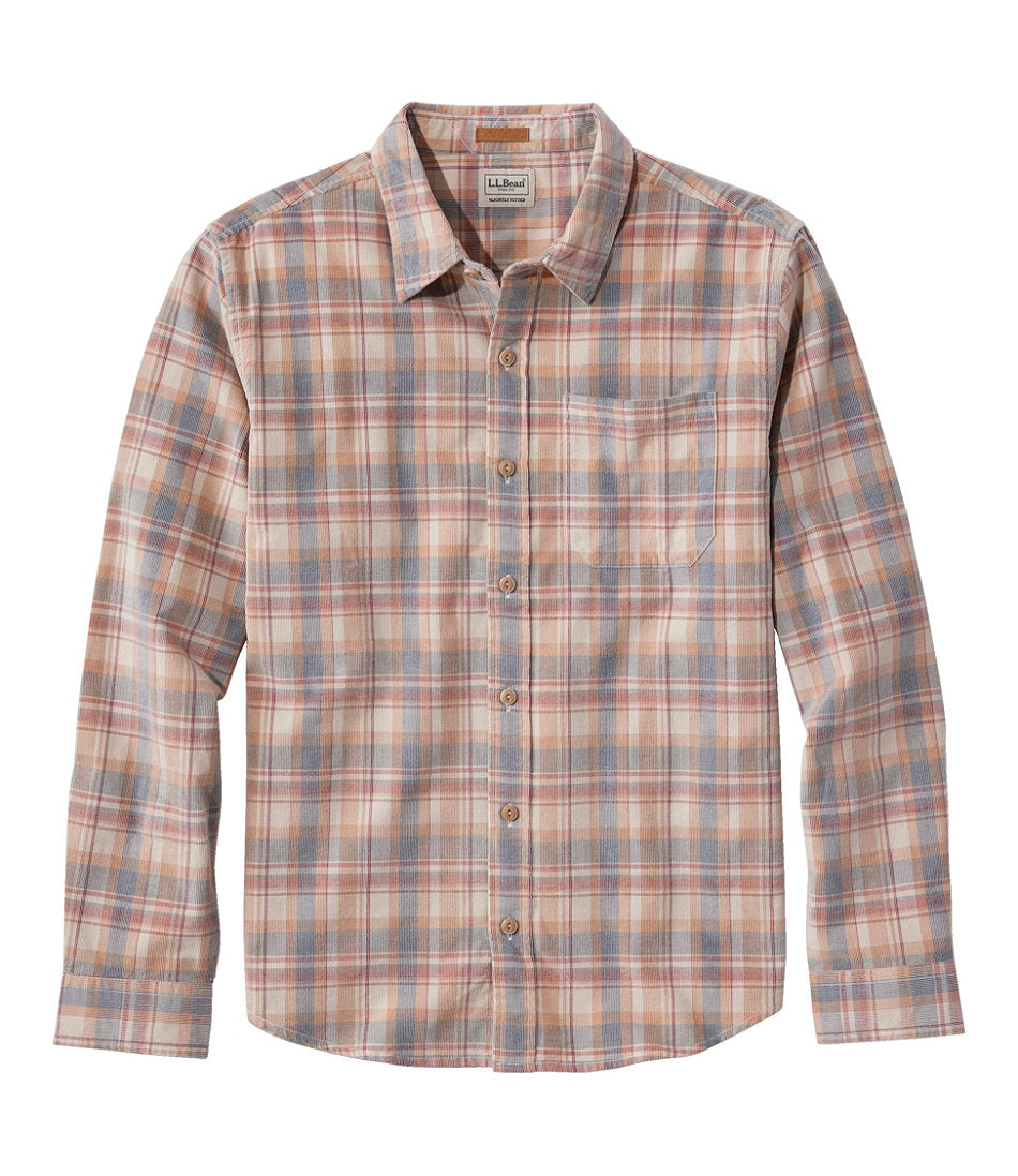 Men's Sunwashed Corduroy Shirt Slightly Fitted Untucked Fit Plaid