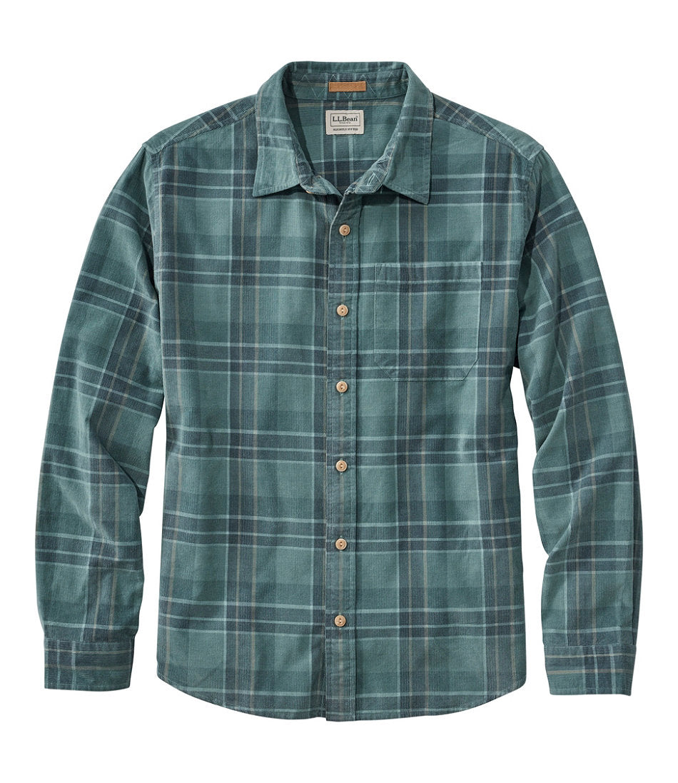 Men's Sunwashed Corduroy Shirt Slightly Fitted Untucked Fit Plaid