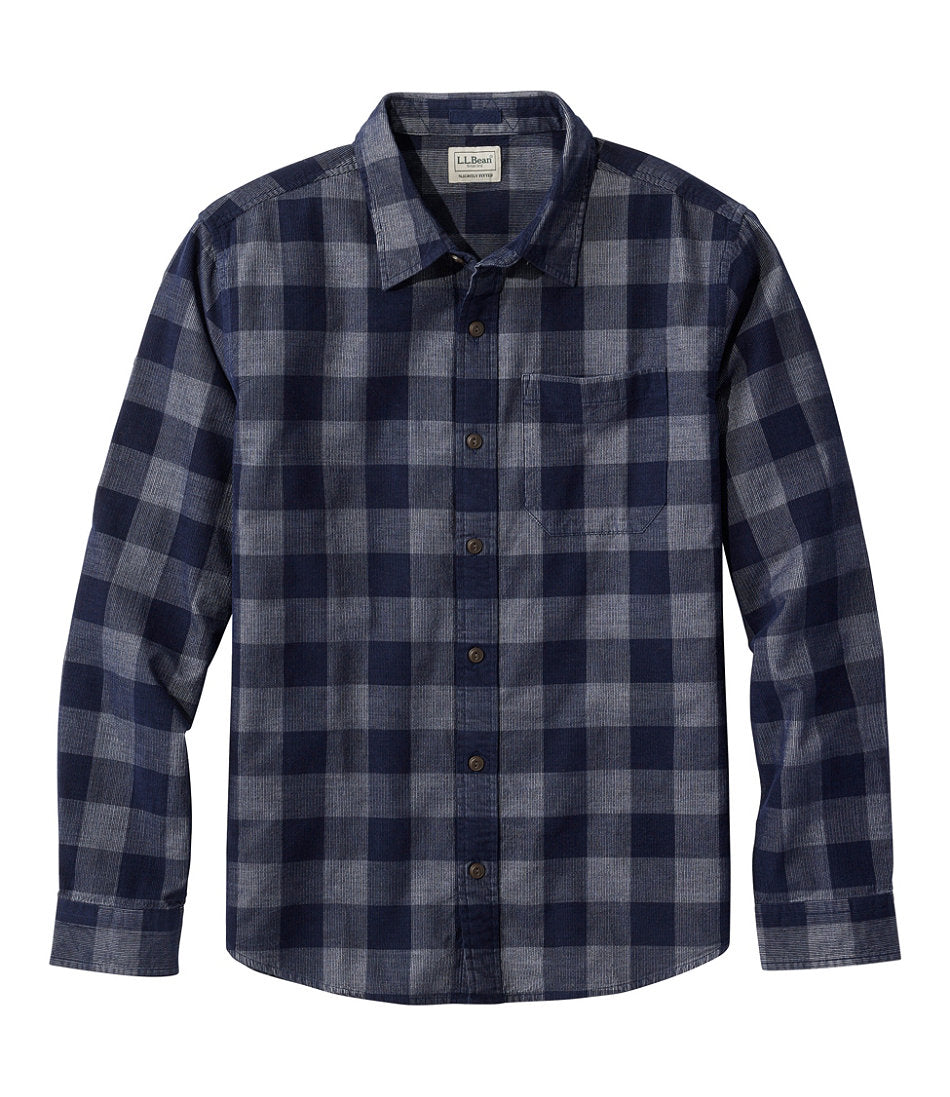 Men's Sunwashed Corduroy Shirt Slightly Fitted Untucked Fit Plaid