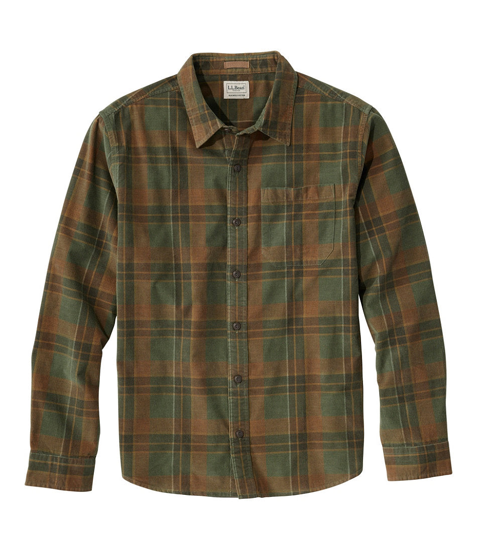 Men's Sunwashed Corduroy Shirt Slightly Fitted Untucked Fit Plaid