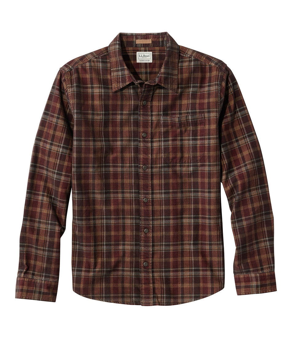 Men's Sunwashed Corduroy Shirt Slightly Fitted Untucked Fit Plaid