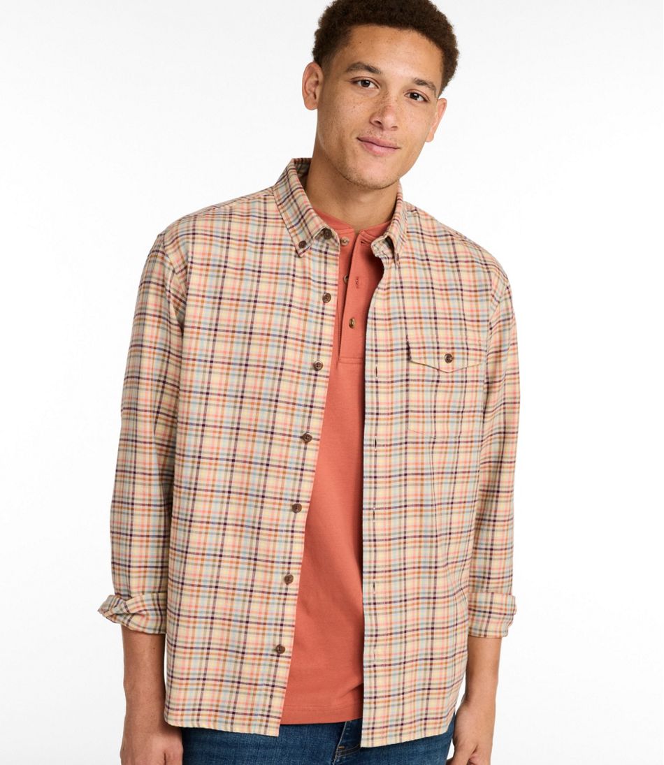 Plaid Men's Brushed Jaspé Twill Shirt Traditional Untucked Fit