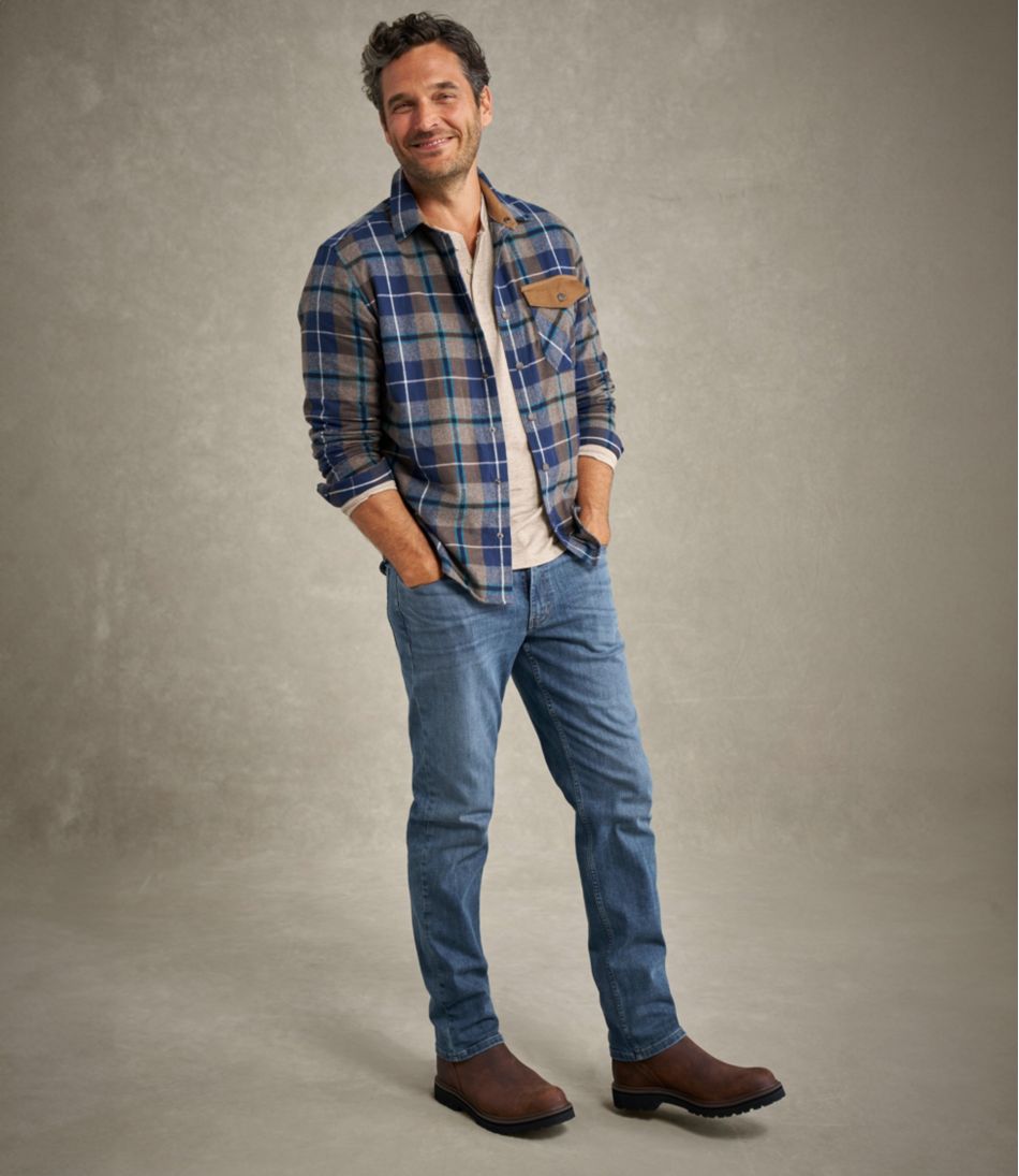 Men's Scotch Plaid Flannel Shirt Snap-Front Slightly Fitted Untucked Fit