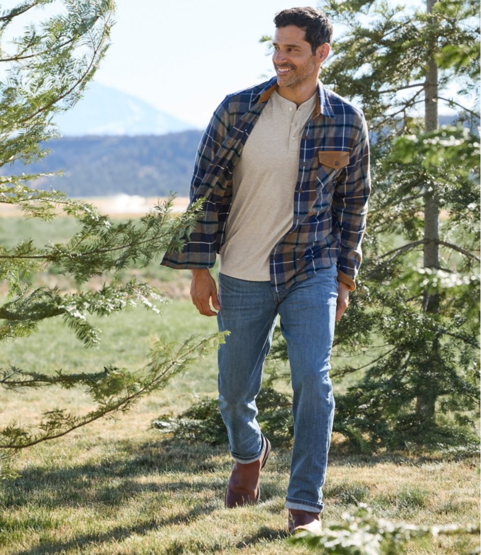 Men's Scotch Plaid Flannel Shirt Snap-Front Slightly Fitted Untucked Fit