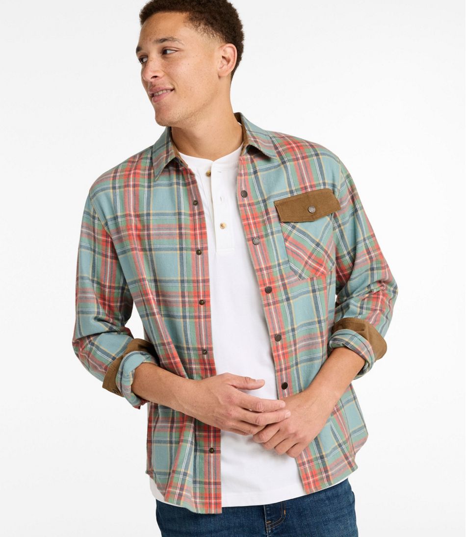 Men's Scotch Plaid Flannel Shirt Snap-Front Slightly Fitted Untucked Fit