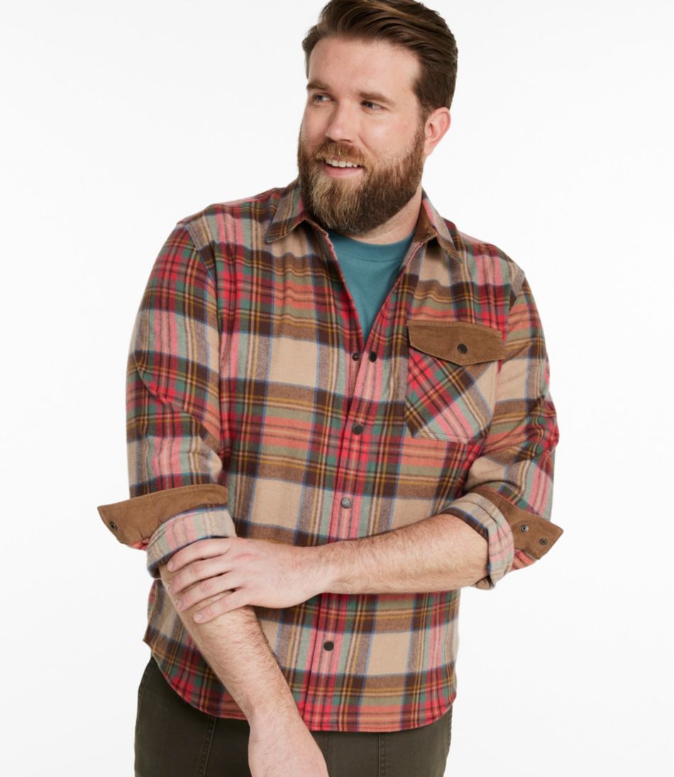 Men's Scotch Plaid Flannel Shirt Snap-Front Slightly Fitted Untucked Fit