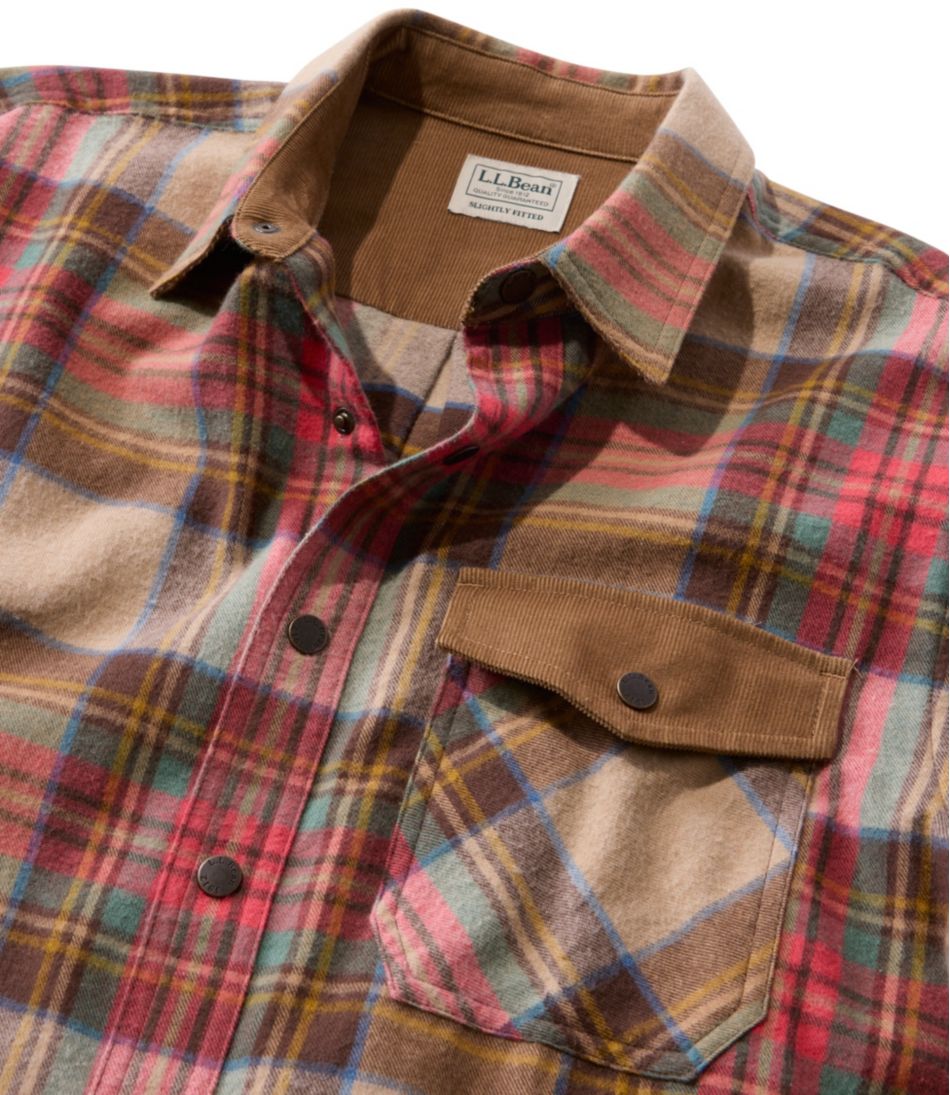 Men's Scotch Plaid Flannel Shirt Snap-Front Slightly Fitted Untucked Fit