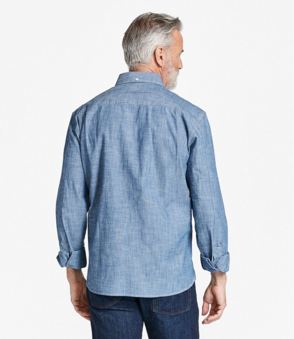 Long-Sleeve Men's Comfort Stretch® Chambray Shirt Traditional Untucked Fit