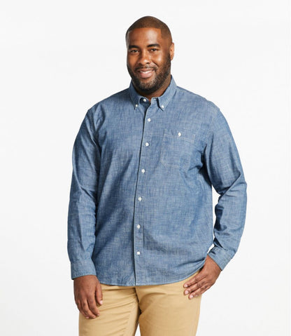 Men's Comfort Stretch® Chambray Shirt, Traditional Untucked Fit, Long-Sleeve